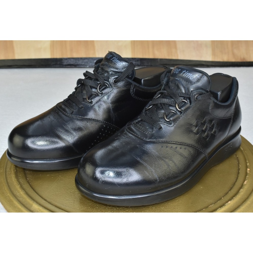 SAS Free Time Women Shoes Size 6.5  WW Black Leather Walking Sneakers USA Made